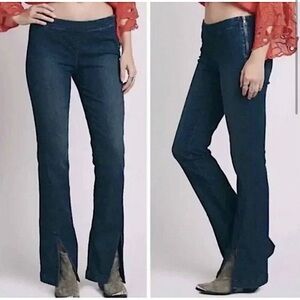 Free People Flare Low Rise Split Hem Jeans Size 26 Dark Wash